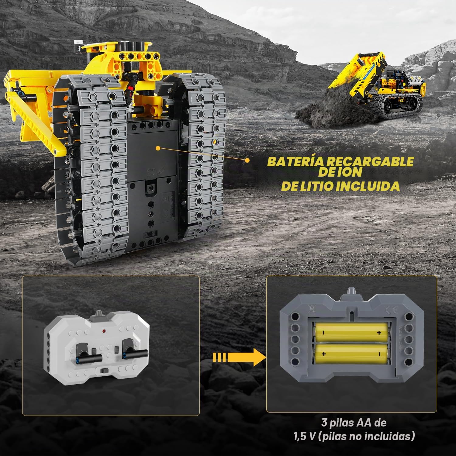 PLAXSOON Technic Vehículo de Construcción Teledirigido Juego de Construcción con Batería Recargable, 3-en-1 RC STEM Technic Bulldozer Camión Volquete Bloques de Construcción 452 Piezas, Regalo para