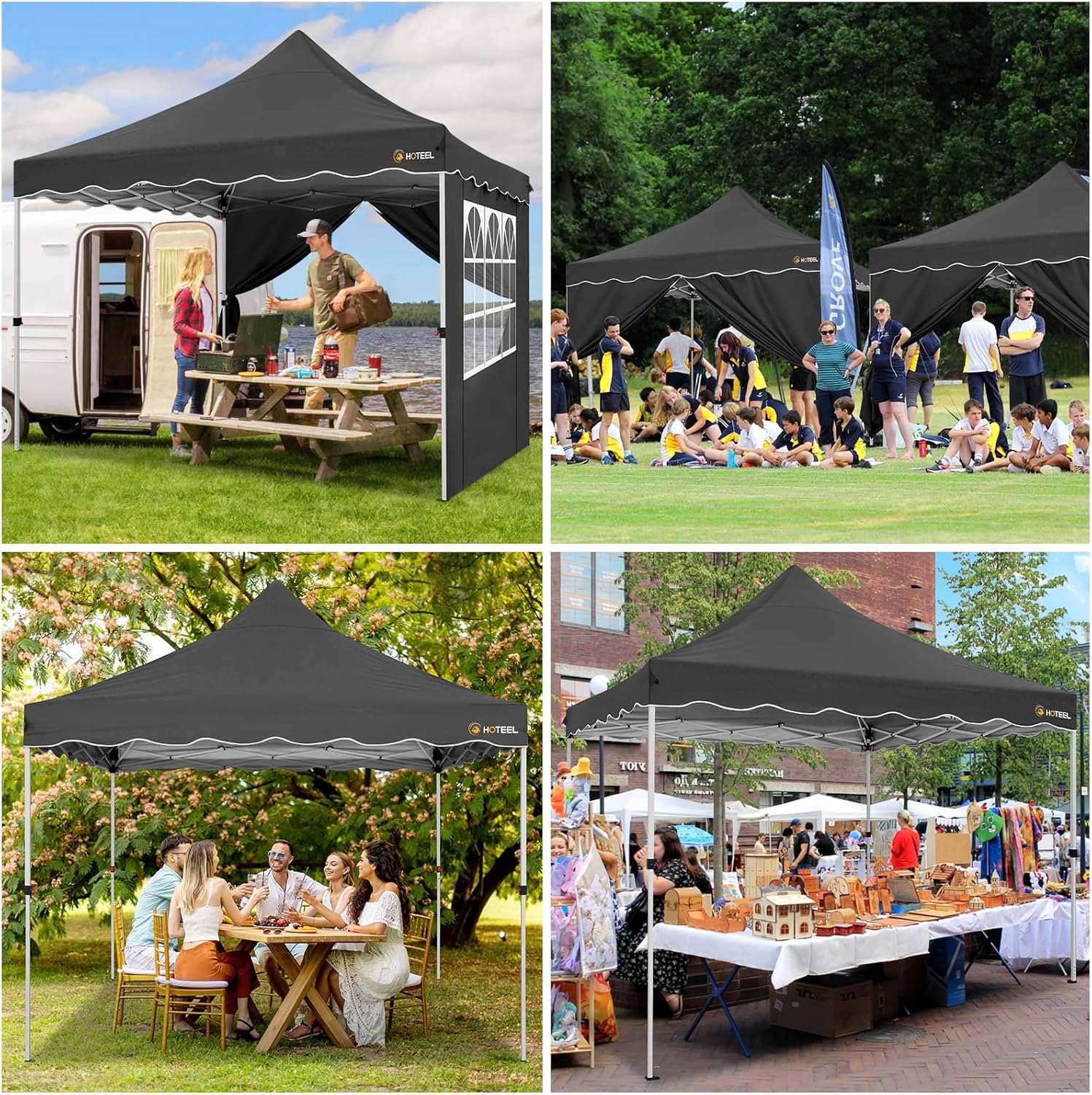 HOTEEL Canopy Tent 10x10 Pop Up Canopy with 4 Removable Sidewalls, Sandbags, Stakes & Ropes, UPF 50+ Easy Setup Event Shelter Waterproof Outdoor Instant Portable Gazebo for Party, Vendor, Black