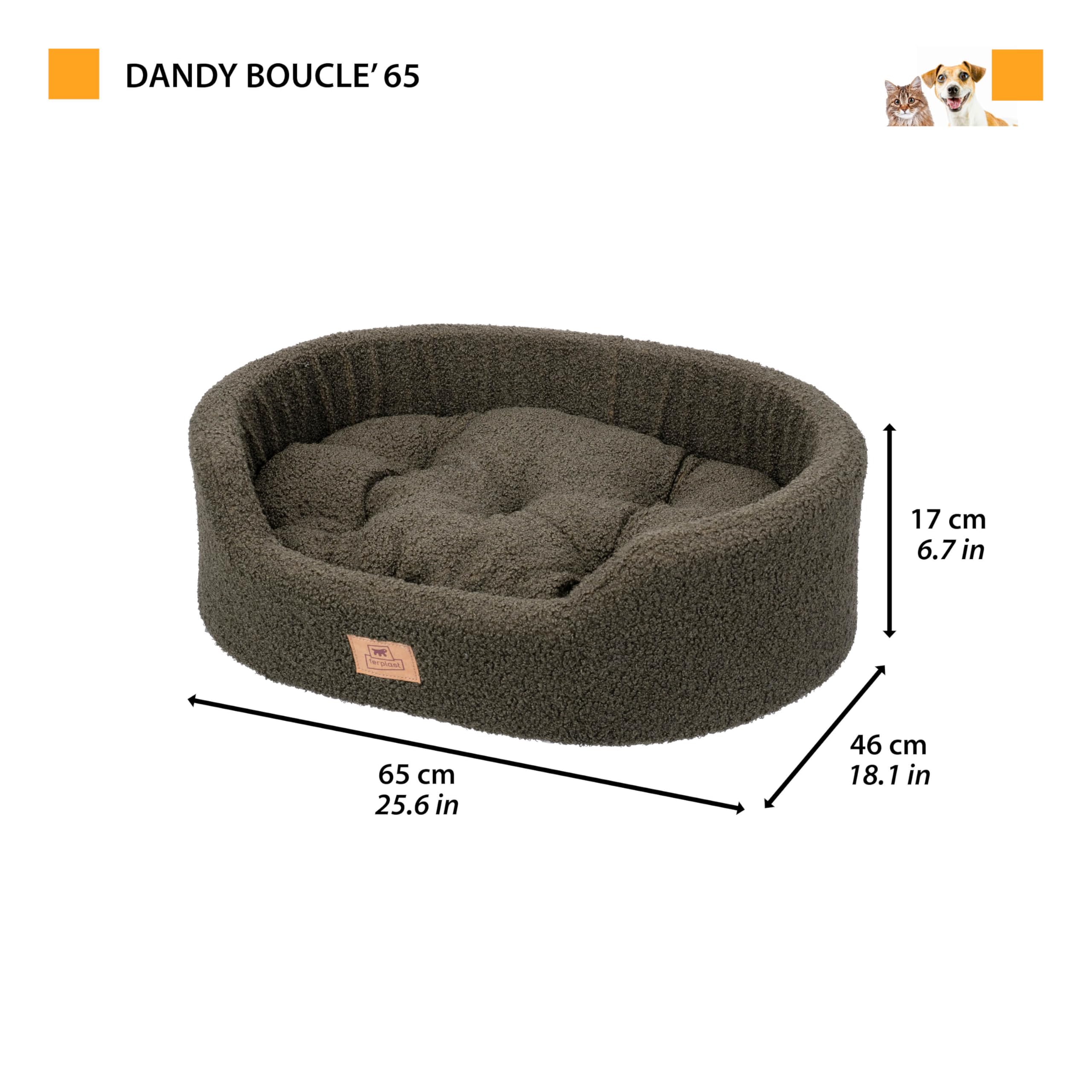 Ferplast Hundebettkissen für mittelgroße Hunde, Katzenbett, waschbarer synthetischer Bouclé-Stoff, weiche Polsterung, 65 x 46 x H 17 cm, Grau