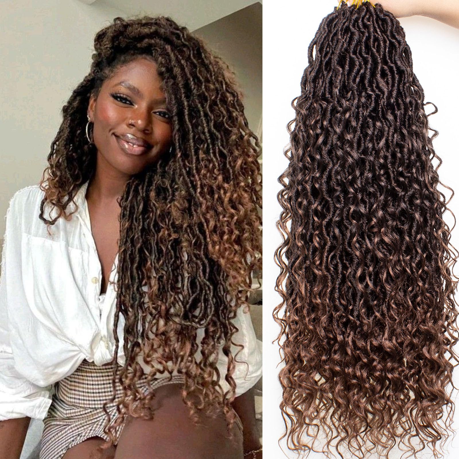 Lickran 18 Inch Goddess Locs Crochet Hair 8 Packs Faux - View #6