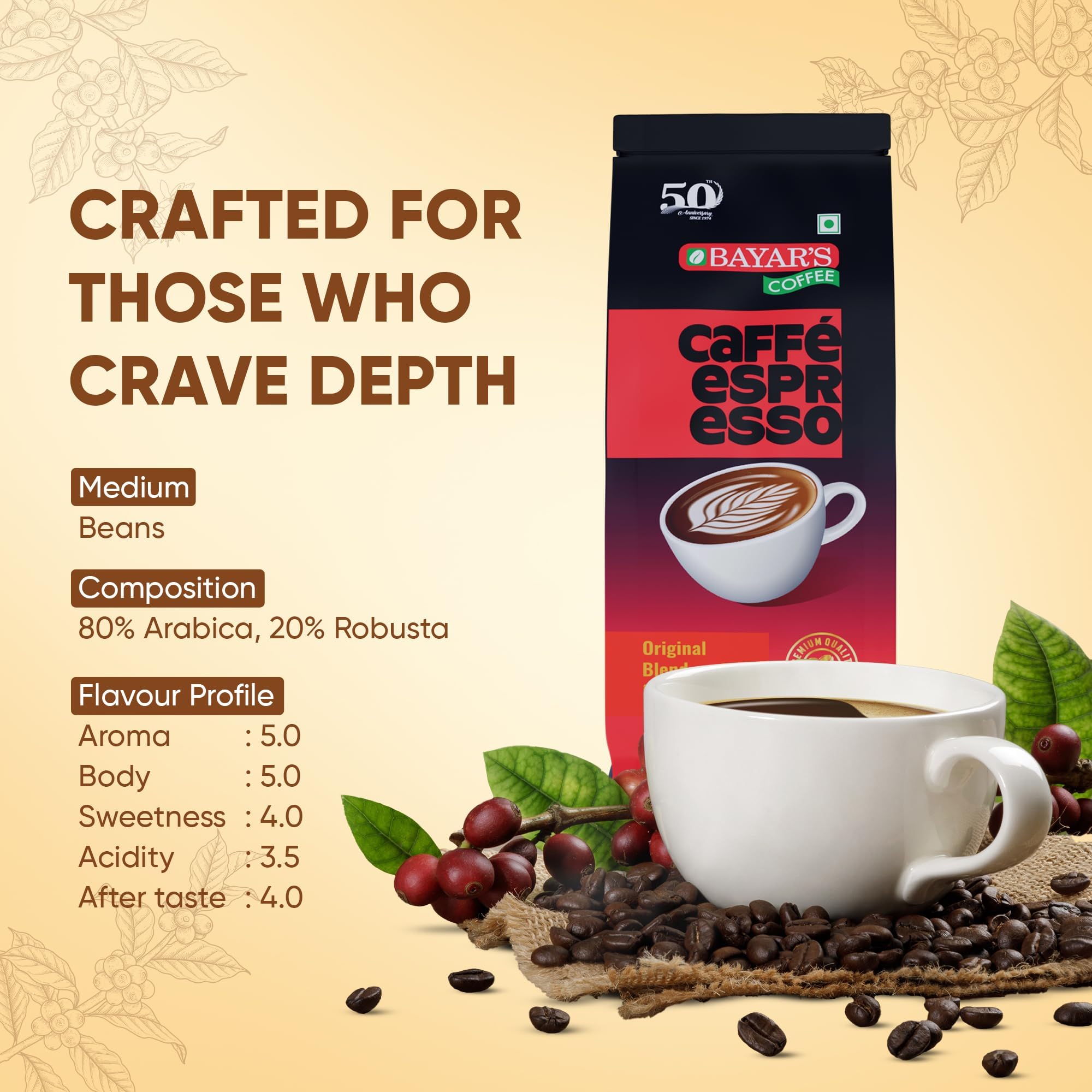 Bayar's Caffe Espresso Original Coffee, 80% Arabica, 20% Robusta, 250g 3
