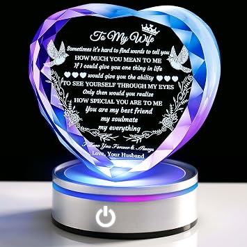 Gifts for Wife with LED Base, Romantic Crystal Keepsakes Presents for Wedding Valentines Day Christmas, Anniversary Birthday Gift for Women from Husband