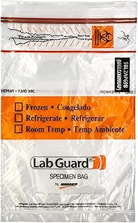 Lab Guard SBL2AP69B Polyethylene (LDPE/LLDPE Blend) Specimen Bag with TearZone and Absorbent Pad, Destroyable Biohazard Symbol 50 bags (Pack of 20)