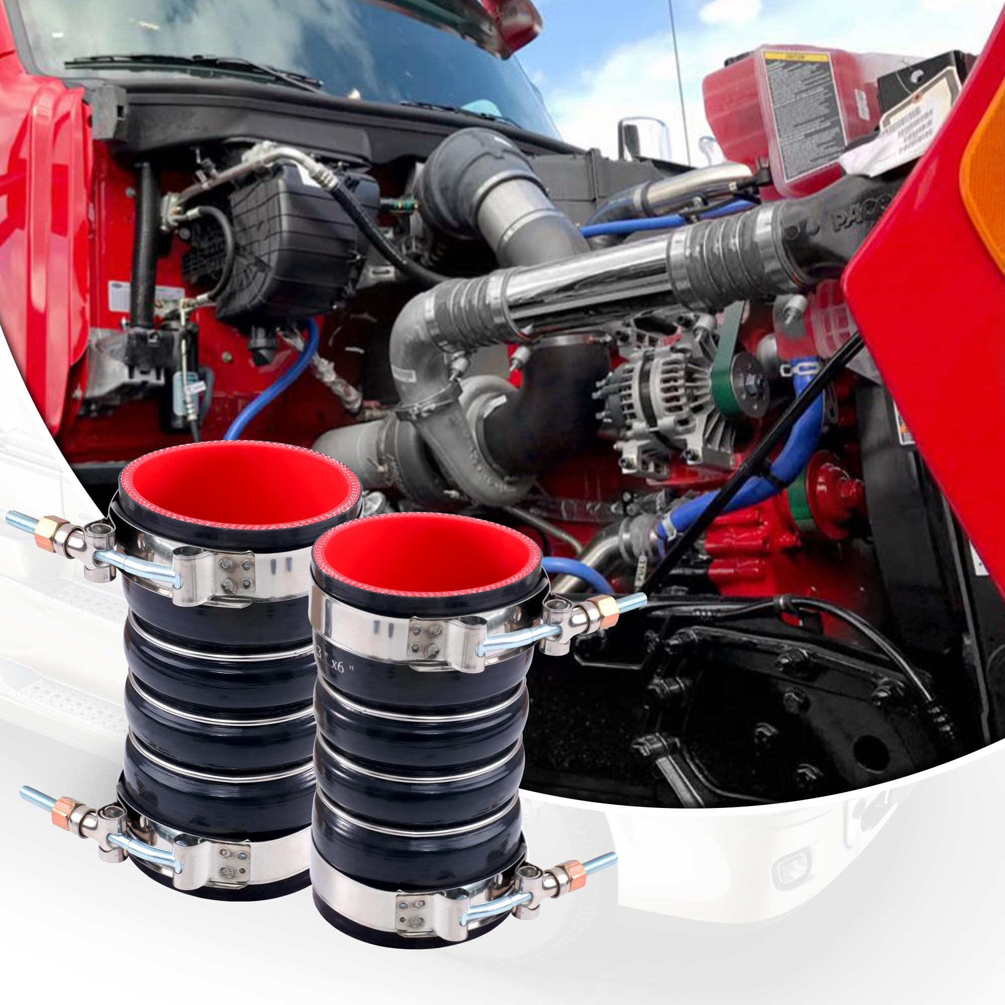 3 X 6 Silicone Charge Air Cooler Hump Hose with Clamp4PCS Black | 3 inch ID Turbo Air Intake and Intercooler CAC Hose Kit with 8Pcs T Bolt Clamp for Semi Trucks product thumbnail 4