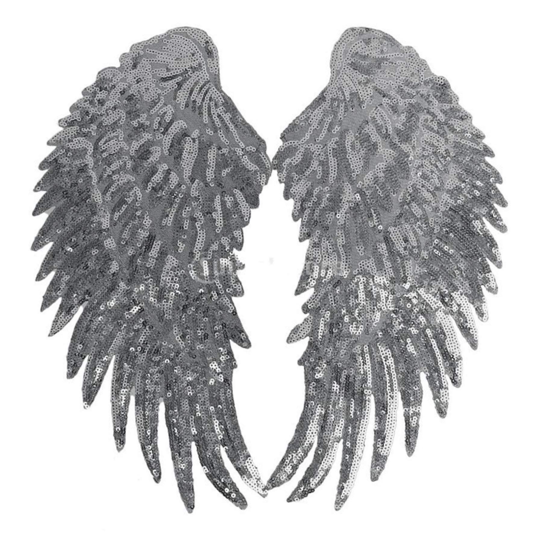 Craftuneed A pair of silver colour sequined lace appliques silver wings sequins collar motifs Per pair FREE UK PP Fast Dispatch