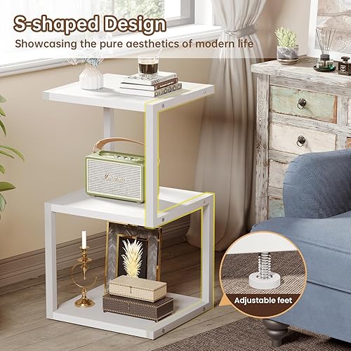 Miniatura 6 de Mesa auxiliar con almacenamiento de 3 niveles, mesa auxiliar en forma de S para espacios pequeños, mesita de noche de 29.5 pulgadas de alto para