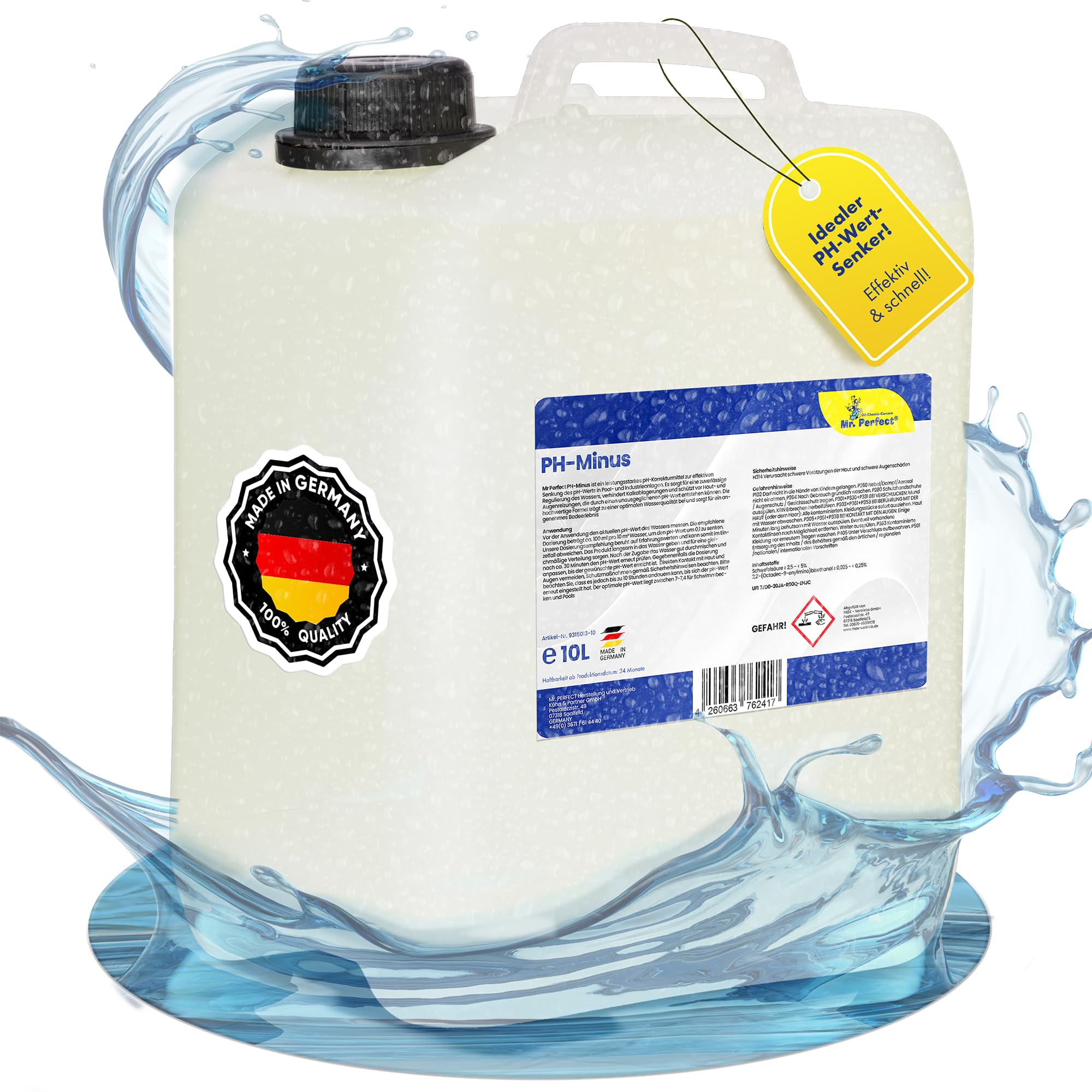 Mr. Perfect® - Professioneller pH Senker flüssig 10KG im Vorratskanister | Effektives Flüssiges pH Minus für Pools und Whirlpool | optimale pH Regulierung | Wasser Balance
