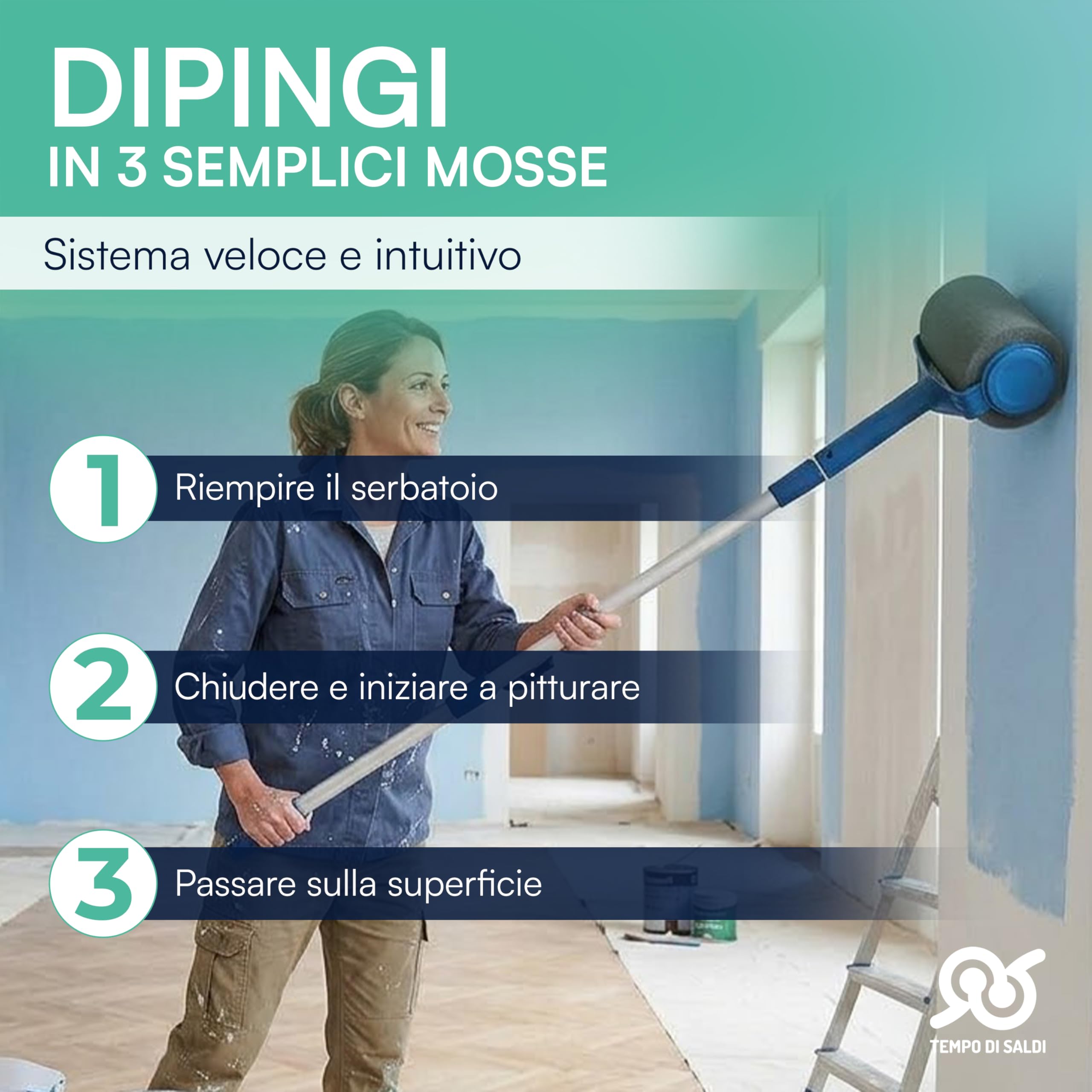 Tempo di Saldi Rullo per Pittura con Serbatoio Professionale Antigoccia e Ricaricabile, Capacità 1 Litro, Larghezza 15 cm - ProKit per Imbiancare Casa Facile con Manico Allungabile per Pareti e Angoli