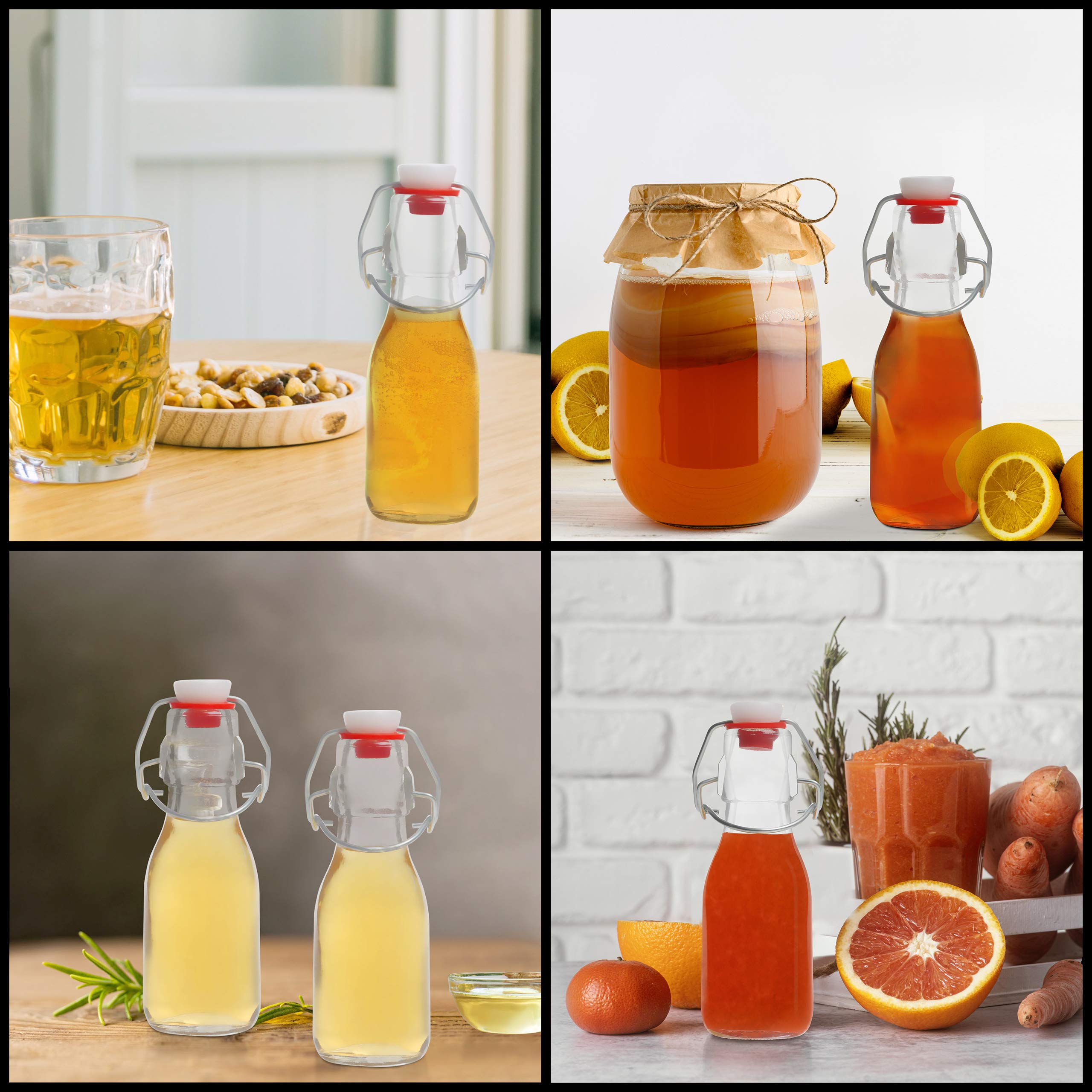 Kurtzy Pack de 12 Botellas Cristal Tapón Basculante Set Botella Cristal 100 ml Botella de Cristal Vintage Tradicional Transparente Hermética para Bebidas, Cerveza, Aceite, Vinagre, Agua y Kombucha