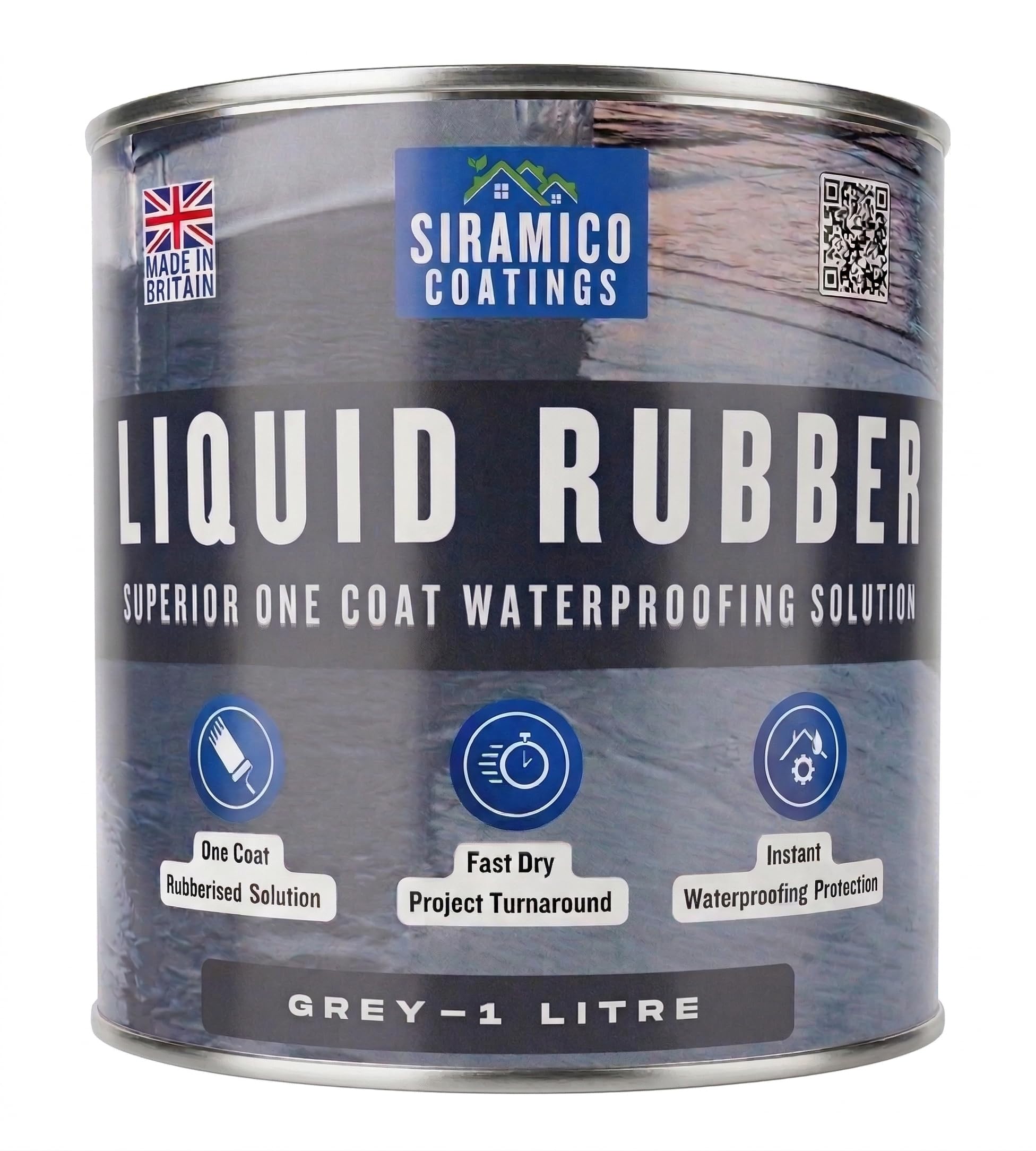 Siramico Coatings Liquid Rubber Roof Coating | Instant Leak Seal Technology I Quick Drying, One Coat Waterproofing Sealant | Black, Grey & Clear (Grey, 1 Litre)