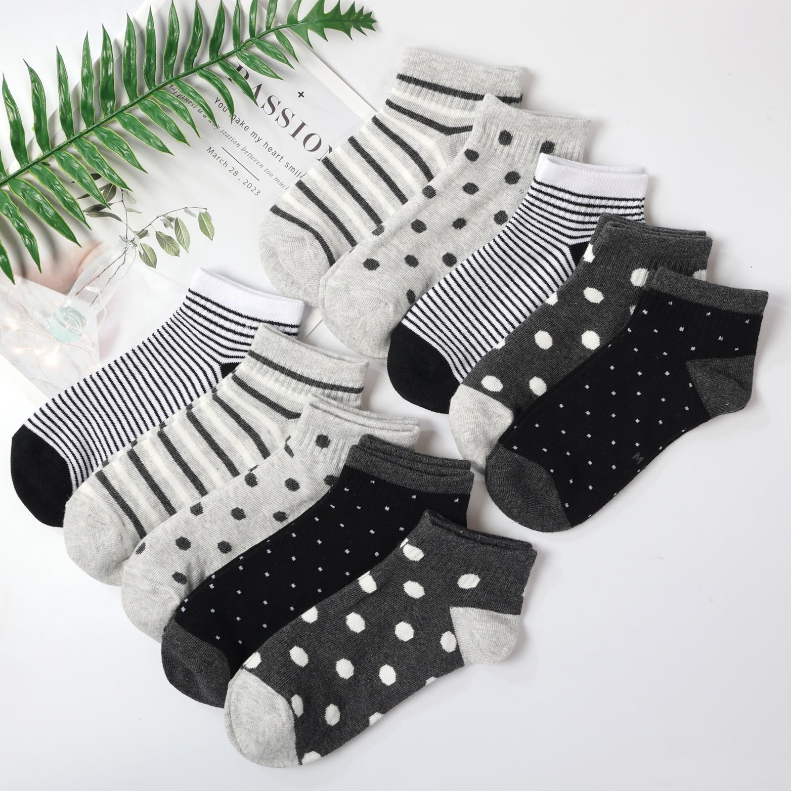 Calzini da ginnastica da donna 35-38 39-42, 10 paia di calzini corti da ragazza, calzini da ginnastica multicolori, calzini da donna colorati con strisce a pois