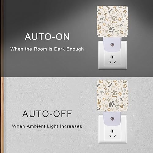 Miniatura 5 de Luz nocturna con estampado de patas de perro, gato, huesos, luz nocturna LED enchufable, lámpara de noche con sensor automático, lámpara de