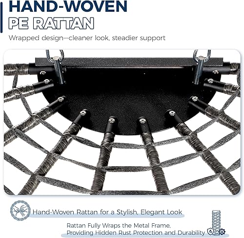 Miniatura 6 de BULEXYARD - Silla de huevo doble de mimbre con soporte, para 2 personas, grande, columpio colgante, sofá de 2 plazas para el patio, cojines de ratán