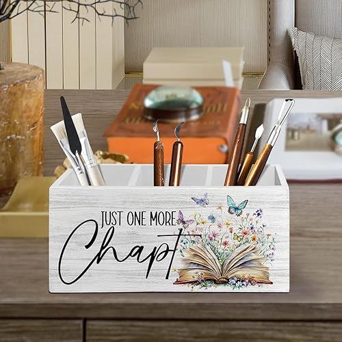 Miniatura 2 de Just One More - Organizador para lápices de capítulo para accesorios de escritorio, regalos para amantes de los libros, caja de madera, letrero de