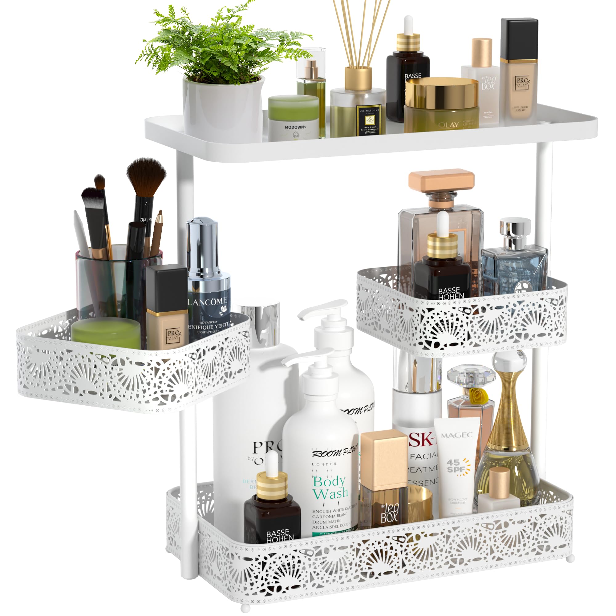 mascor Bathroom Organizer Countertop, 3-Tier Bathroom Organizer with 360 Rotate Basket, Perfume Vanity Makeup Cosmetic Tray,Countertop Organizer for Bathroom,Kitchen, Dresser,Office (White)