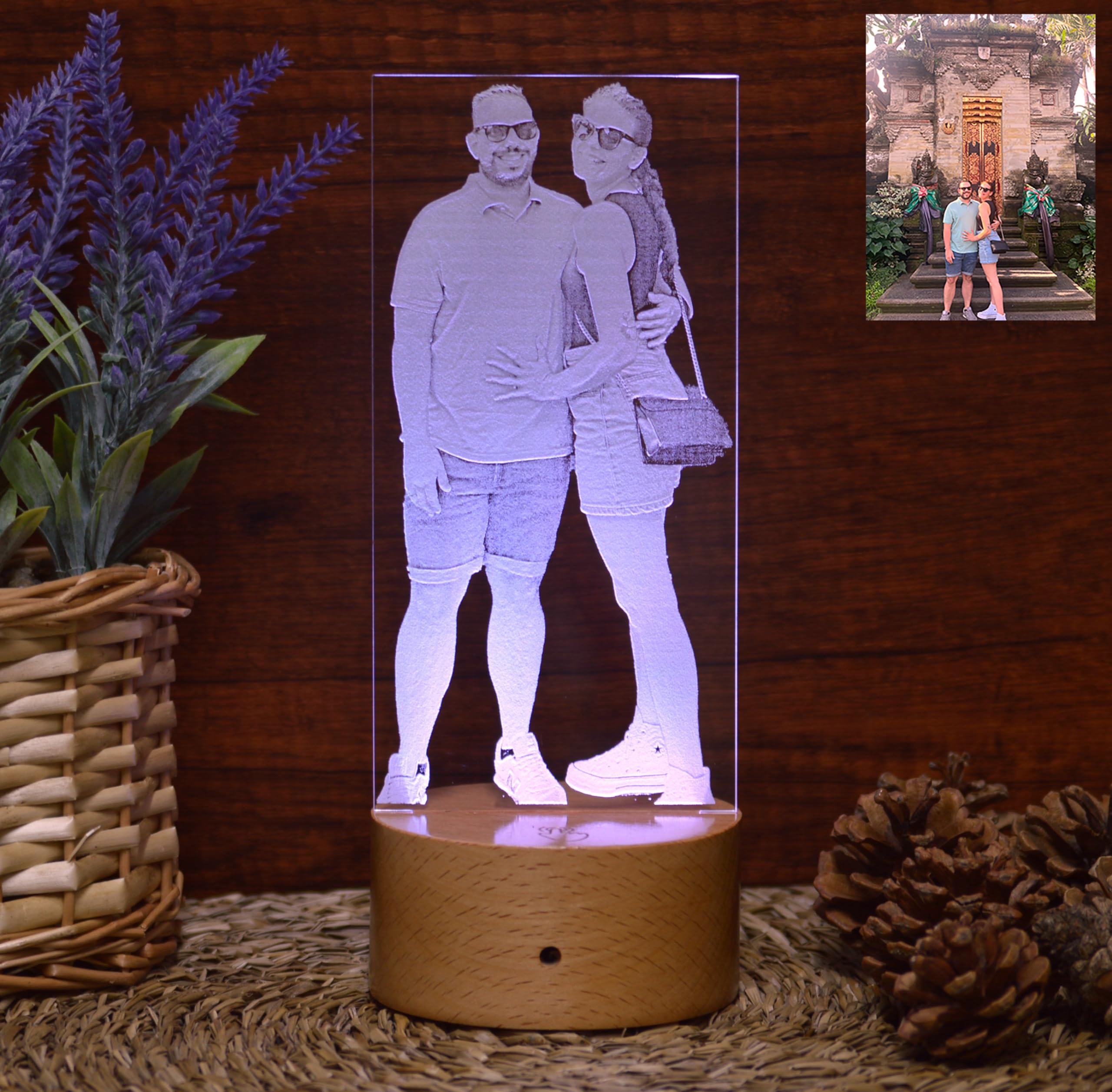Lámpara Personalizada grabada con Foto y Luz Nocturna 3D - Regalo Original para Aniversario, San Valentín y Cumpleaños - Ideal Parejas, Amigos y Familia (Multicolor 2)