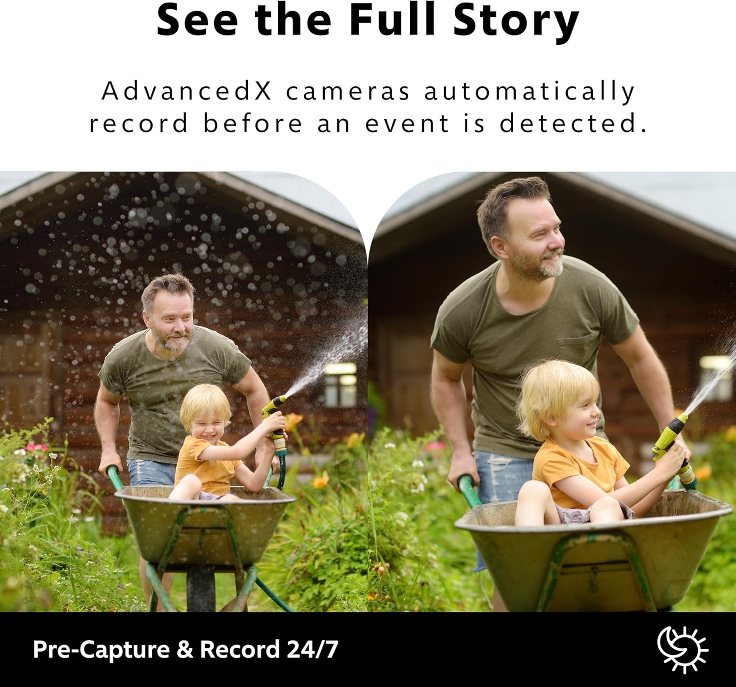 Split image showing a scene before and during an event, demonstrating the pre-capture recording feature