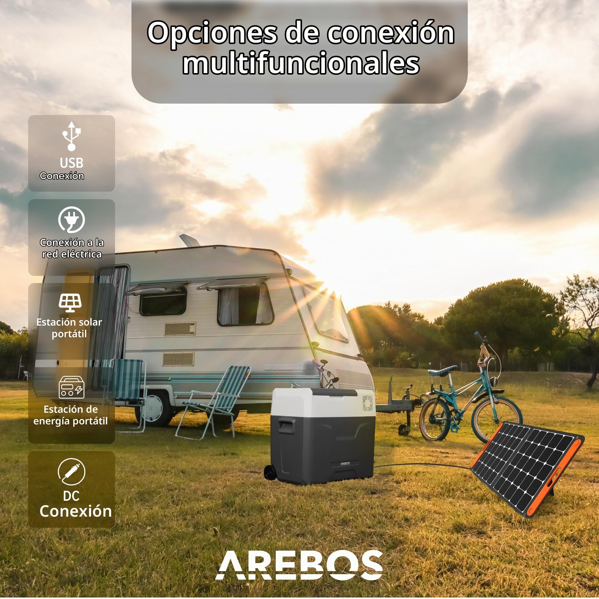 Arebos Nevera de compresor ruedas 47 litros | Congelador eléctrico con control APP para enfriar, congelar y mantener caliente | Refrigeración hasta -20 °C | Nevera para coche