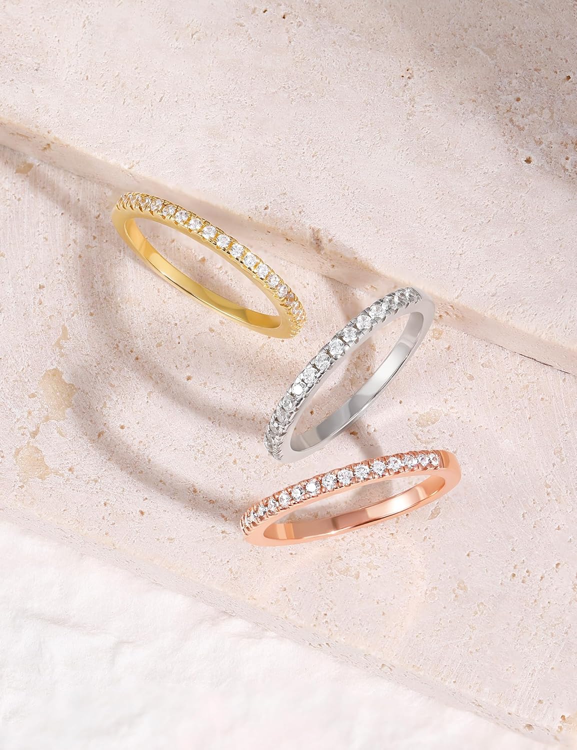 EAMTI 2mm Wedding Band Cubic Zirconia Half Eternity Stackable Brass Engagement Ring Size 3-13 - Image 2