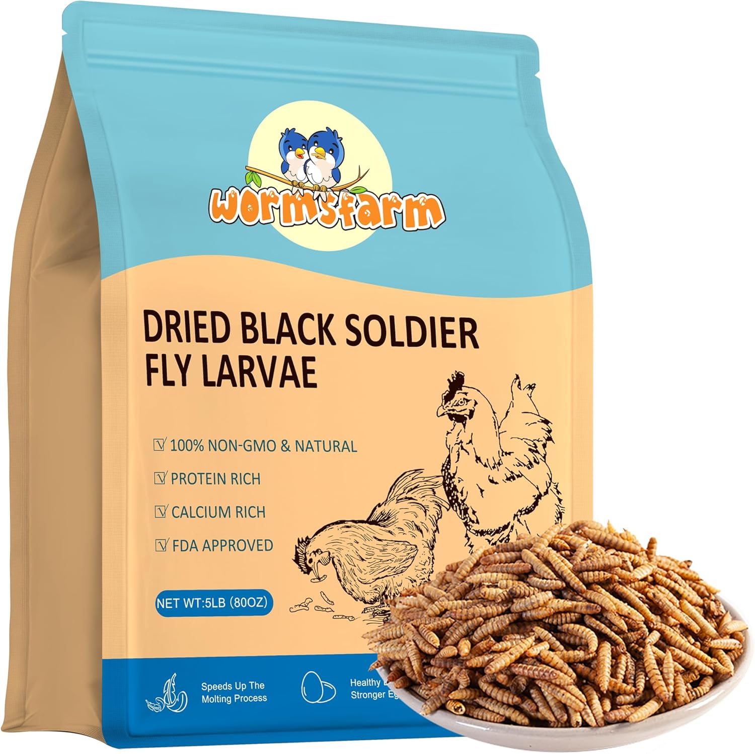 10lb Dried Mealworms and 5lb Dried Black Soldier Fly Larvae for Wildbird and Chickens(15Pound)