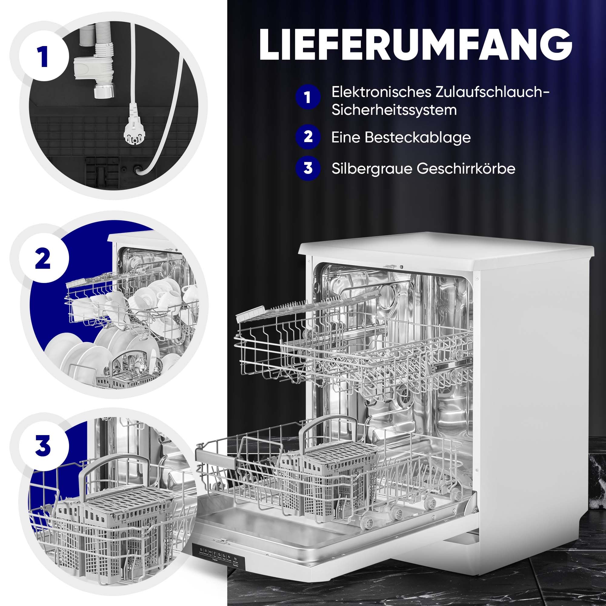 Bomann GSP 7419 Geschirrspüler 60 cm 14 Maßgedecke Stand Unterbau 7 Programme 2 Sprühebenen Startvorwahl weiß
