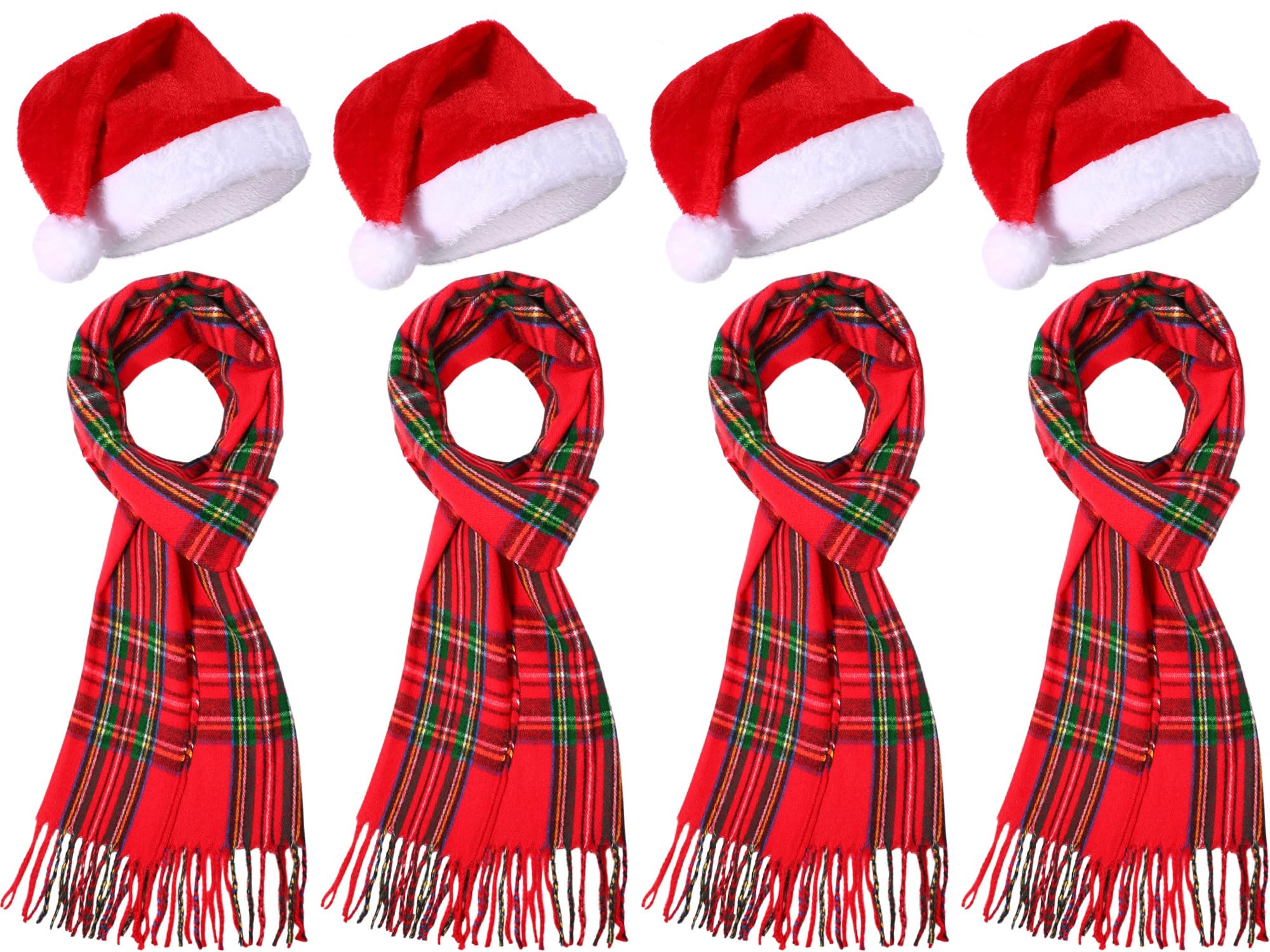 Coume Ensemble bonnet de Père Noël et écharpe pour adultes, écharpe d'hiver à carreaux chaud avec pompon pour homme et femme, cadeaux de vacances