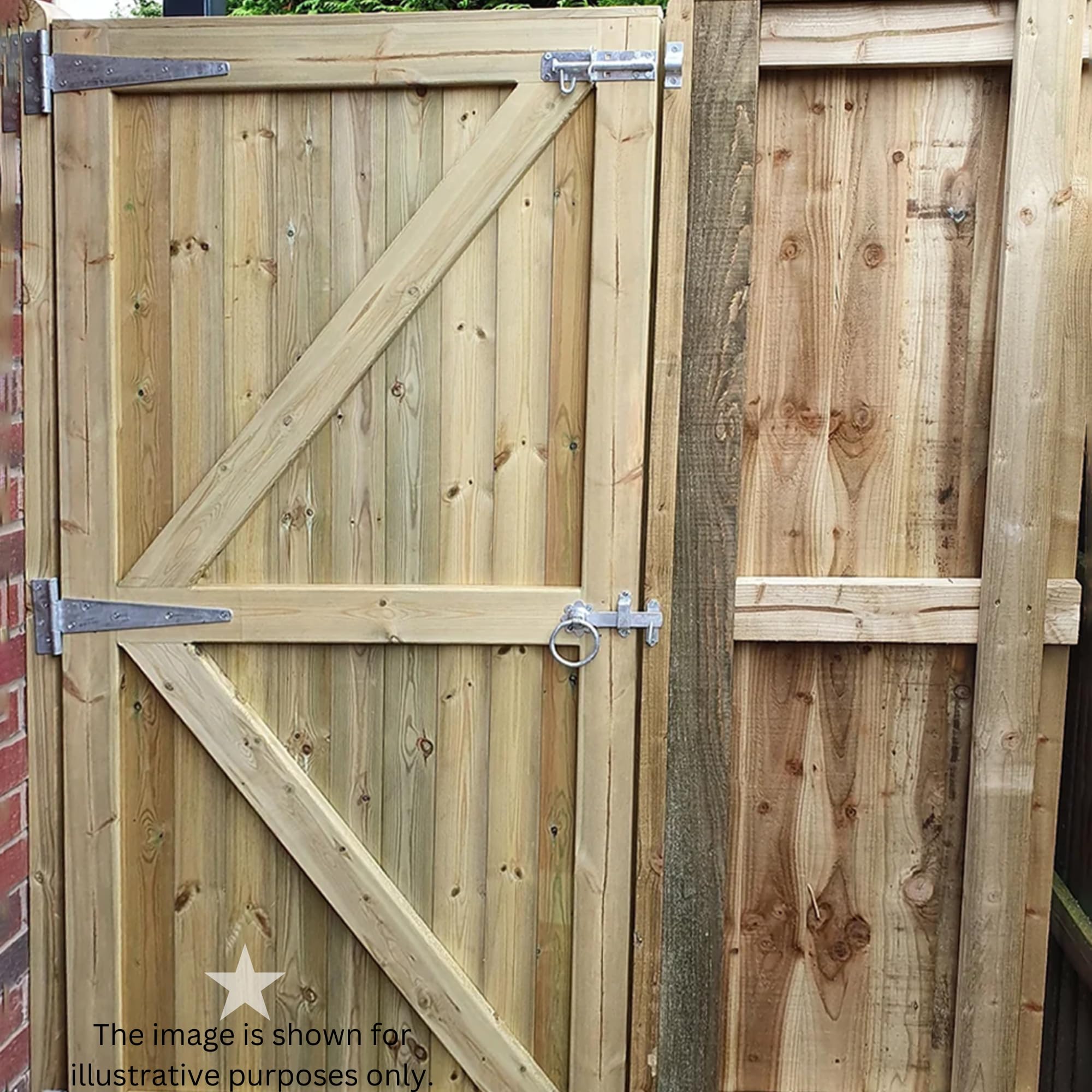 Heavy Duty 12” (330mm) T Hinges (3) with Plain Ring Gate Latch and Brenton Bolt Pack in Galvanized Zinc Finish - Image 2