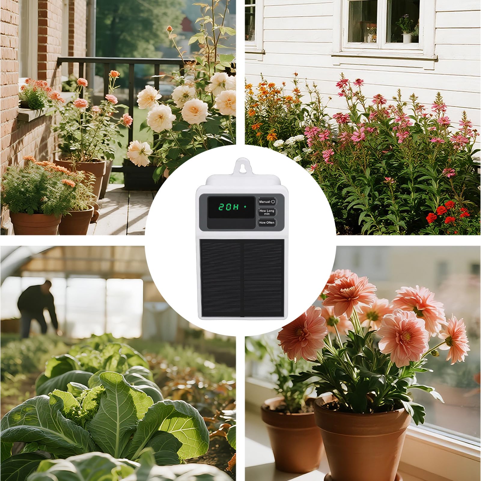 banapoy Irrigazione Automatico per Piante Solari, 35PSI 630 Ml/min Irrigazione a Goccia con Automatica Intelligente con Timer, per Giardino, Balcone, Patio, Serra