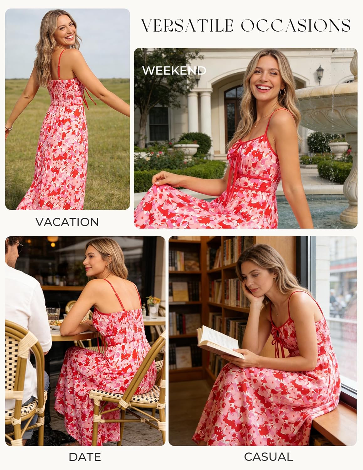 GRACE KARIN 2026 Women's Summer Maxi Dresses, Tie Front Floral Boho Dress, Spaghetti Strap Sundress with Pockets - Image 2