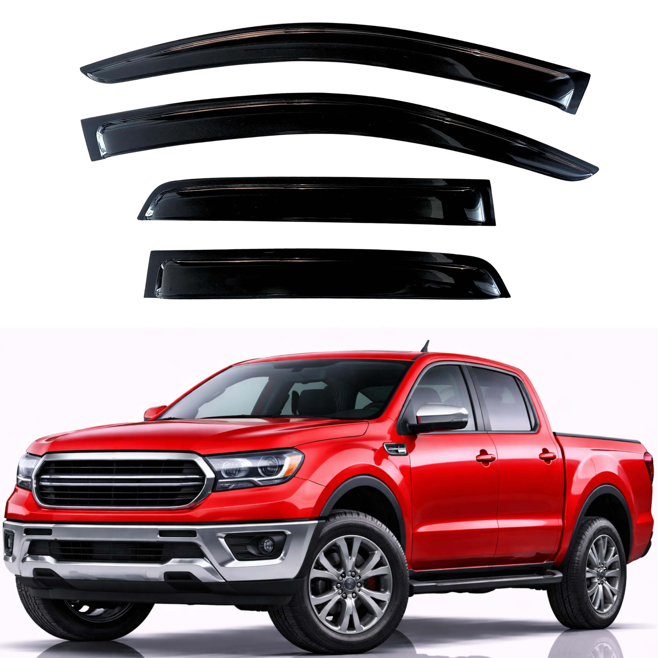 KPY Rain Guards Fit for 2019-2023 Ford Ranger SuperCrew, Out-Channel Window Visors Vent Wind Deflectors 4PC, Truck Accessories for 19-23 Ranger SuperCrew