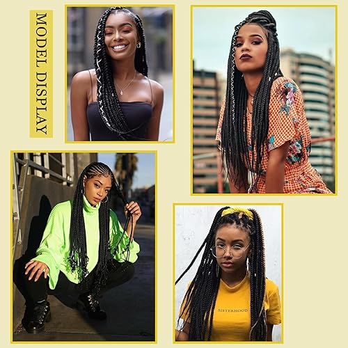 Miniatura 5 de Cabello trenzado negro preestirado, 2 paquetes de extensiones de cabello Kanekalon Box Braids de 26 pulgadas, pelo sintético preestirado trenzado