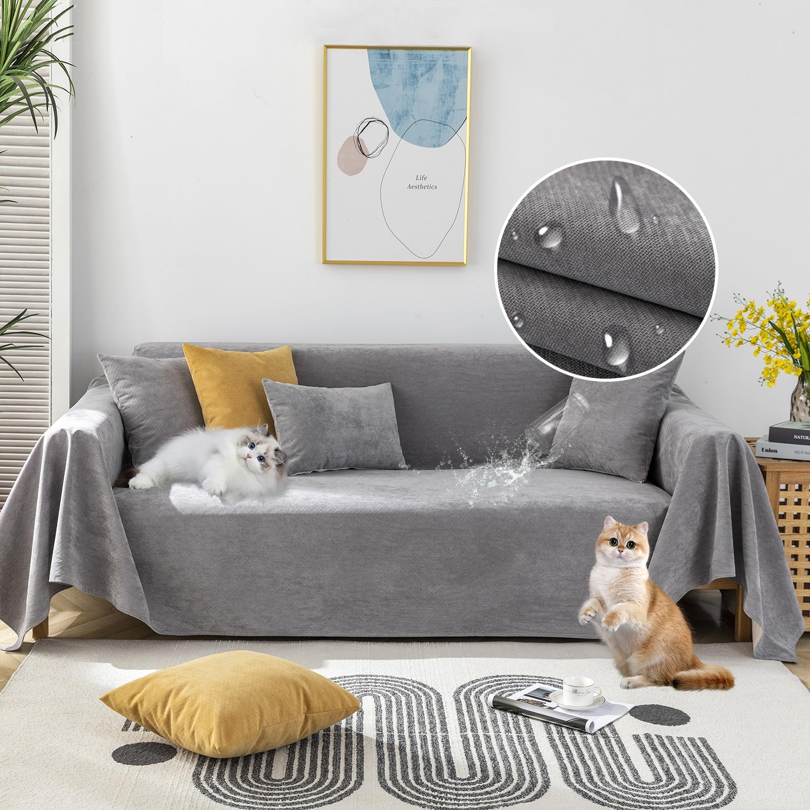 STACYPIK 4-Layer Waterproof Non Slip Sofa Covers for Dogs, Morandi Gray Couch Cover for Loveseat, Anti-Scratch Sofa Protector for 2 Cushion Couch,