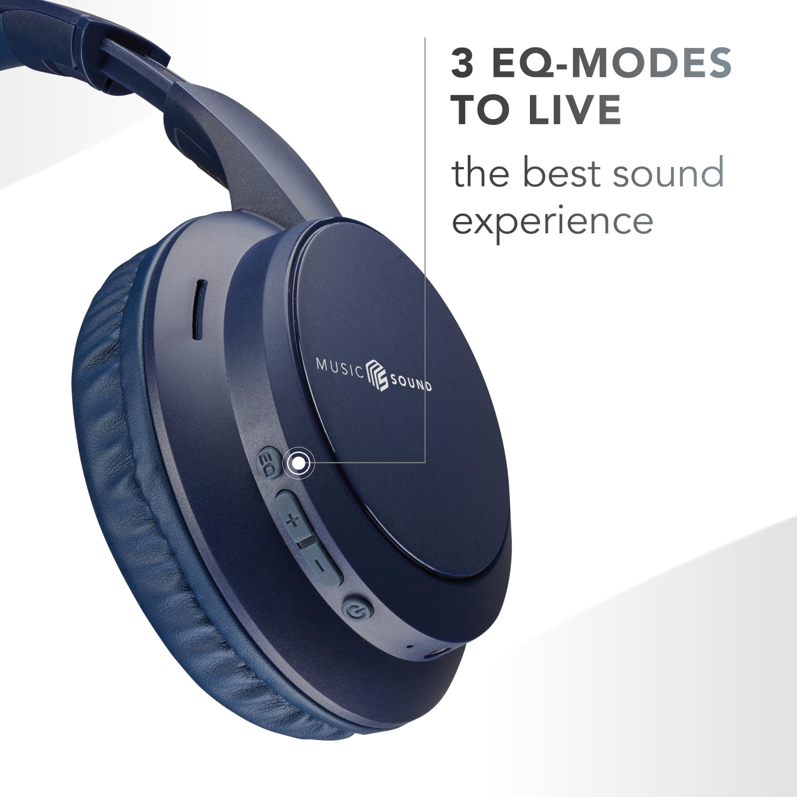 Music Sound Boost, Kabellose Around-Ear-Kopfhörer mit integriertem Mikrofon, 3 EQ-Modi, bis zu 8 Stunden Akkulaufzeit, ergonomisches Design für Musik und Anrufe, kompatibel mit Smartphones und Tablets