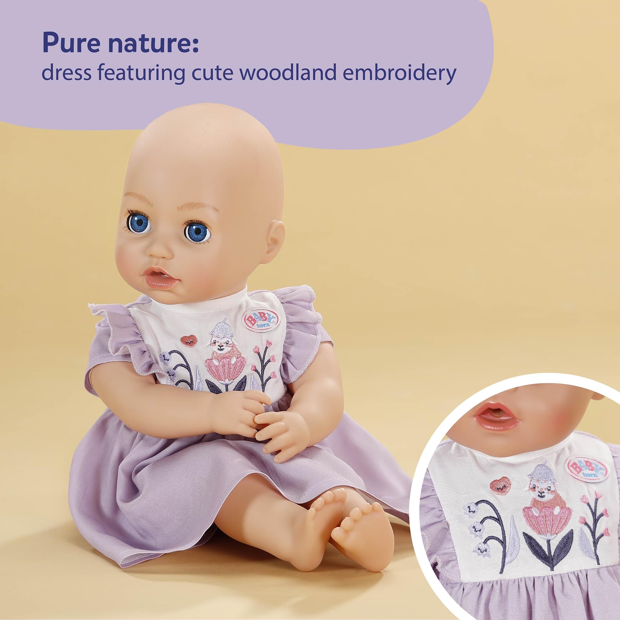 BABY born dress with embroidery in forest motif for 43cm dolls, Purple - Image 3
