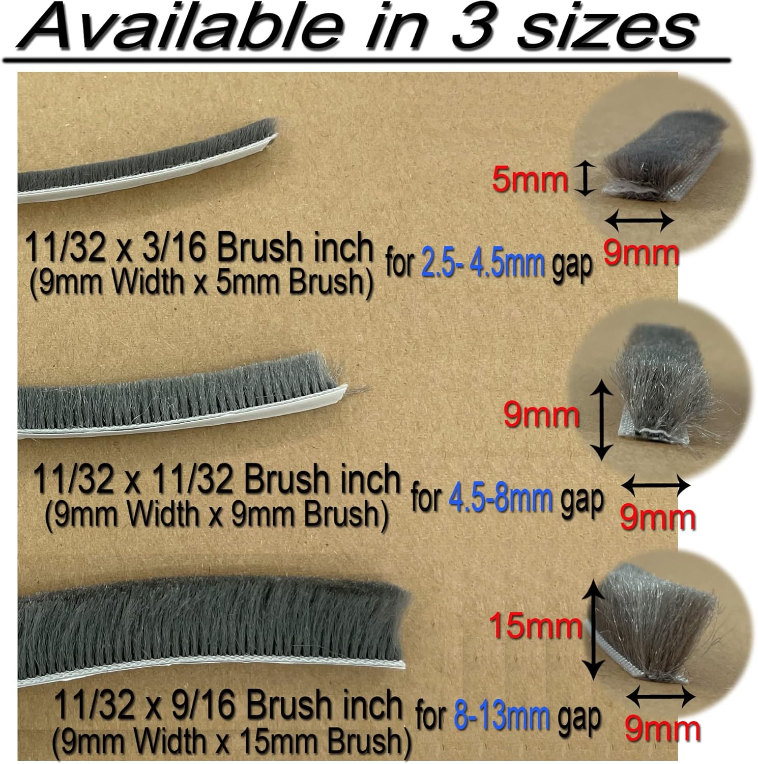 Weather Stripping Brush for Sliding Windows/Doors Frame Side,Pile Self Adhesive Weatherstrip Seal Strip Sealer Draft Stoppers (80ft x11/32 Backing x 11/32 Brush inch, Black)