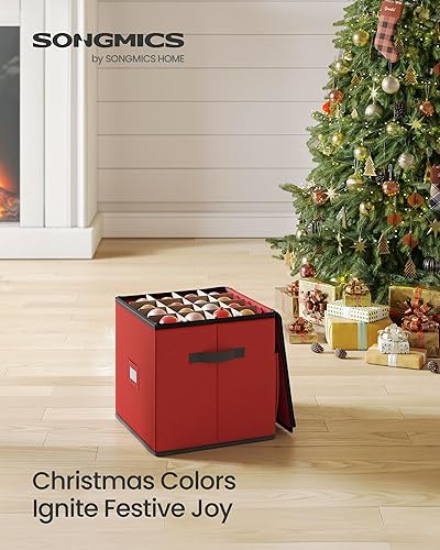 Miniatura 2 de SONGMICS Caja de almacenamiento de adornos navideños, 3 pulgadas 64 ranuras, contenedor de almacenamiento de Navidad apilable con tapa, cremalleras