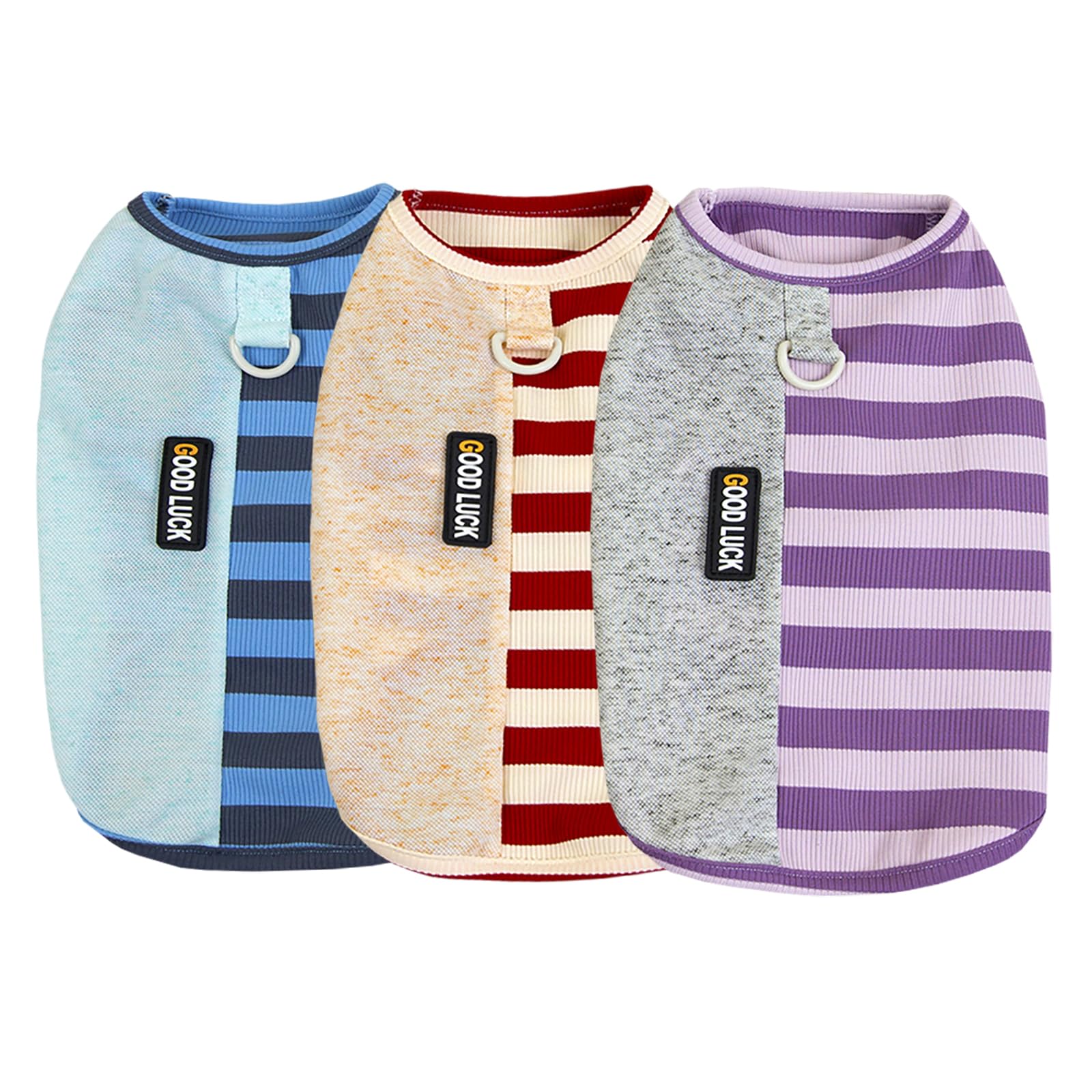 Izefia 3 Pièces Chien Chemises Vêtements Respirant Arc-en-Ciel Rayure Gaufre Cool Été Coton Débardeur Gilet T Shirt pour Petit Chien Chiot Chat