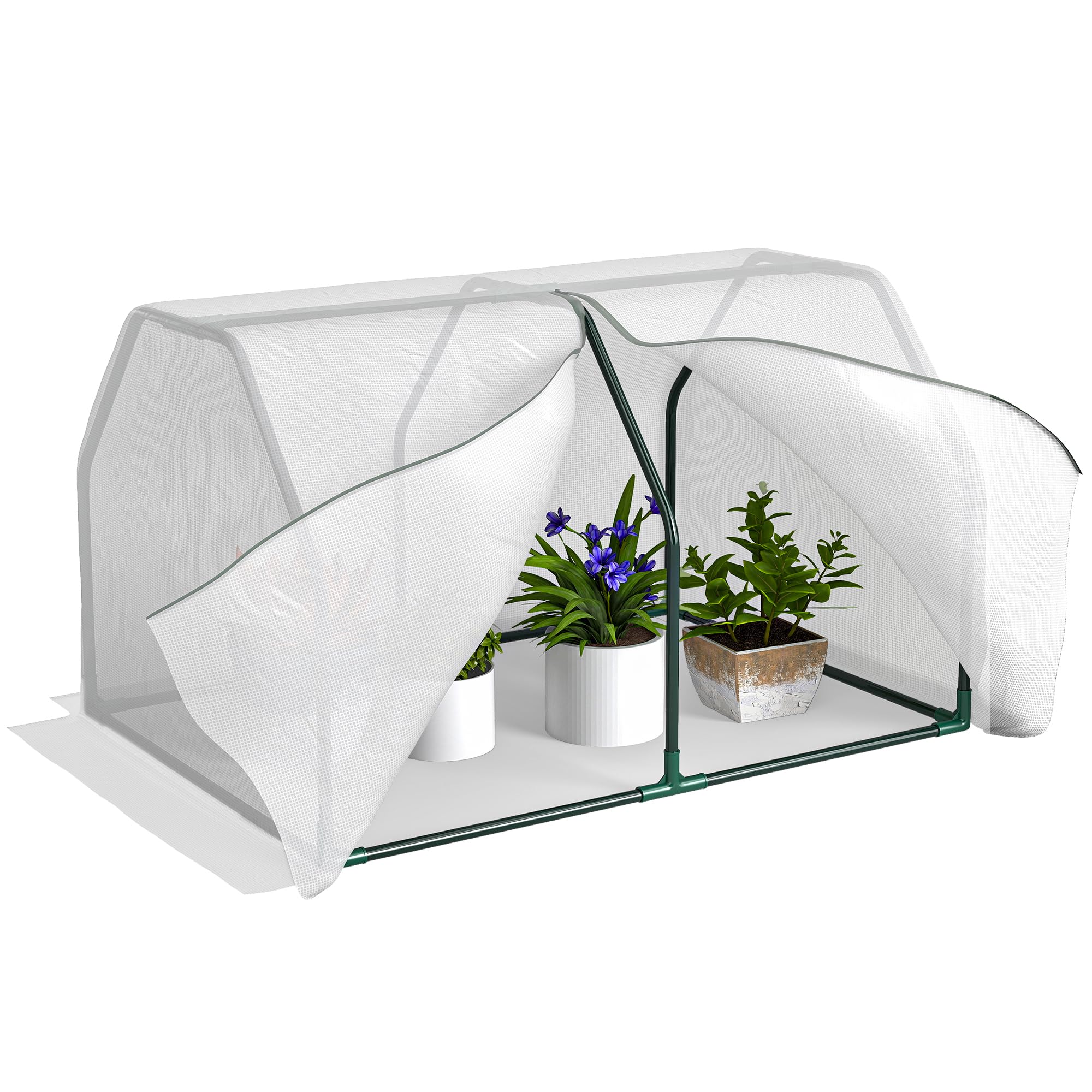 Outsunny Mini Serra da Giardino e Balcone in Plastica PE e Acciaio con Chiusura a Zip, 99x71x60 cm, Bianco Trasparente