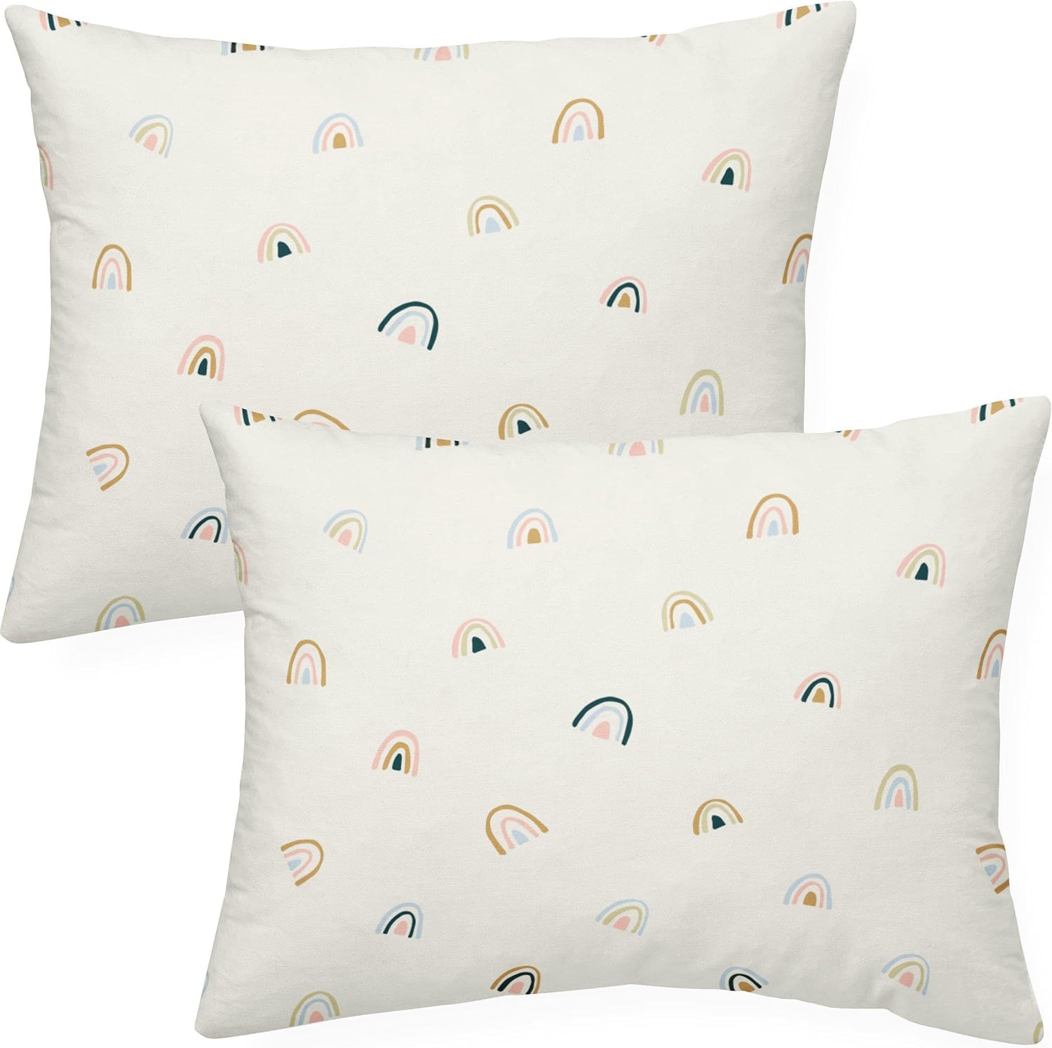 Makemake Organics Organic Toddler Pillowcase (Set of 2) GOTS Certified Organic Cotton No Chemicals No Dyes Fits 13x18 Travel Pillows Neural Unisex (Rainbow, 14x19)