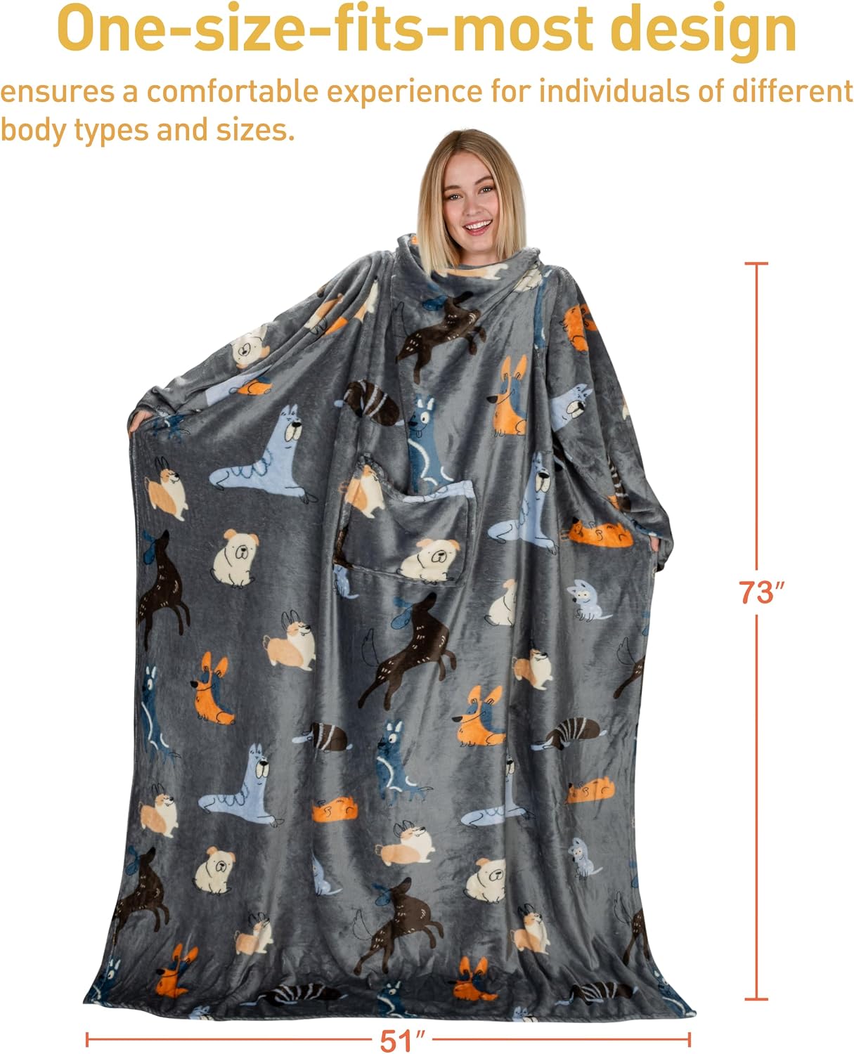 Catalonia Wearable Blanket with Sleeves for Women & Men, Fleece Wrap Throw | Dog Print & Sleeve Design for Hands-Free Comfort, Perfect for Reading, TV Time & Relaxing, Christmas & Birthday Gift