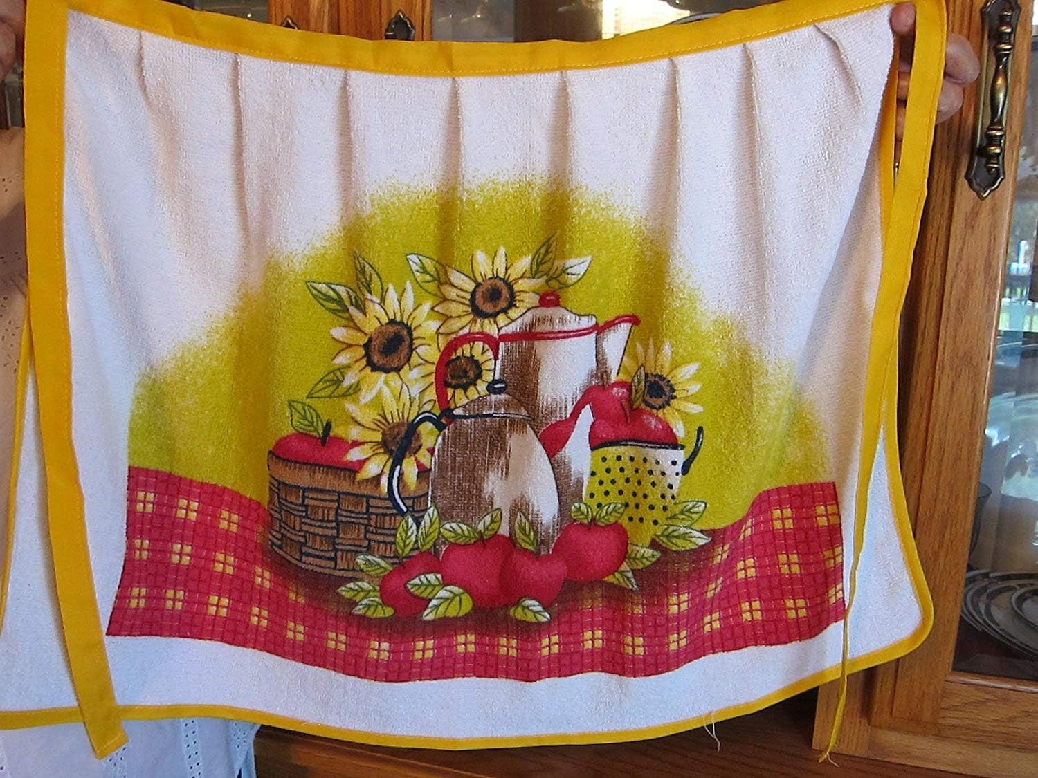 Waist Apron Kitchen Towel Cutely Designed Apron and Terry Cloth Towel in one - 4 Cute Designs to Choose from. (Sunflower & Apples)