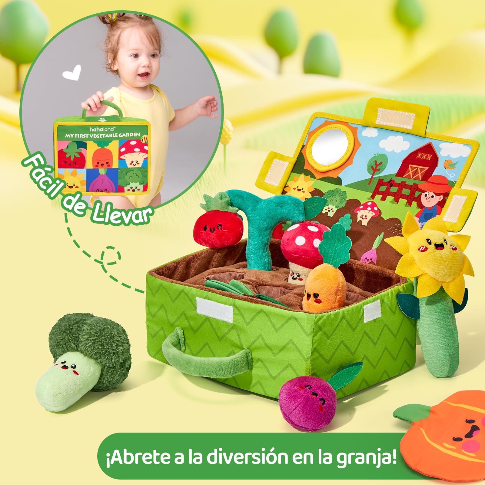 hahaland Juguetes Montessori 1 año - Peluche Sensorial Interactivo Juguetes Bebes 6-12 Meses, Maleta de Plantas Juguete Viaje Educativo Regalo 1 2 años