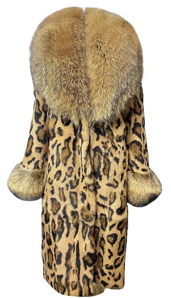 OFURTEBUY Women's Genuine Rabbit Fur Coat with Fox Fur