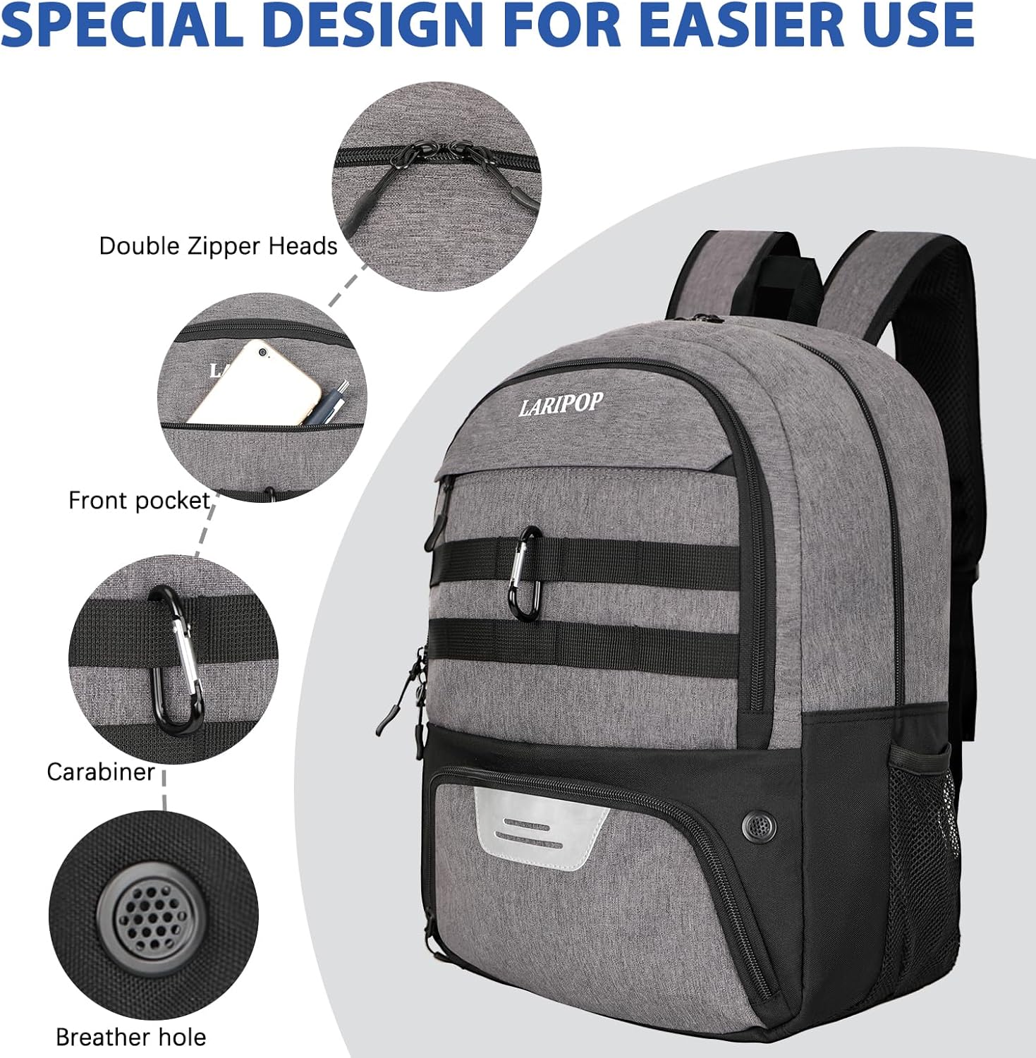 LARIPOP Soccer Backpack,Soccer Bag with Ball Holder and Shoe Compartment,Sports Equipment Training Bags Fits Basketball - Image 5