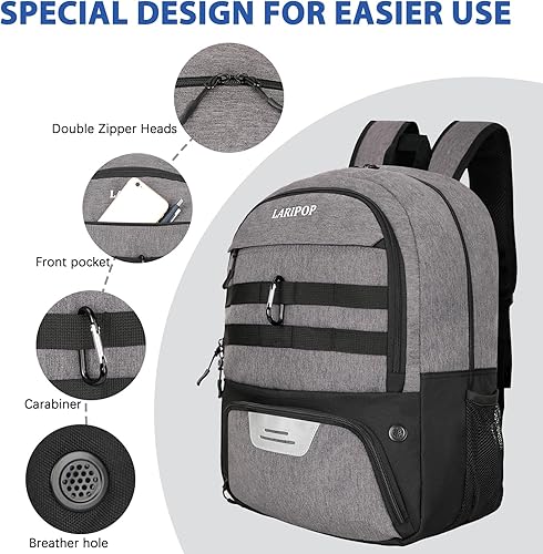 Miniatura 5 de LARIPOP Mochila de Fútbol, Bolsa de Fútbol con Soporte para Balón y Compartimento para Zapatos, Bolsas de Entrenamiento para Equipos Deportivos