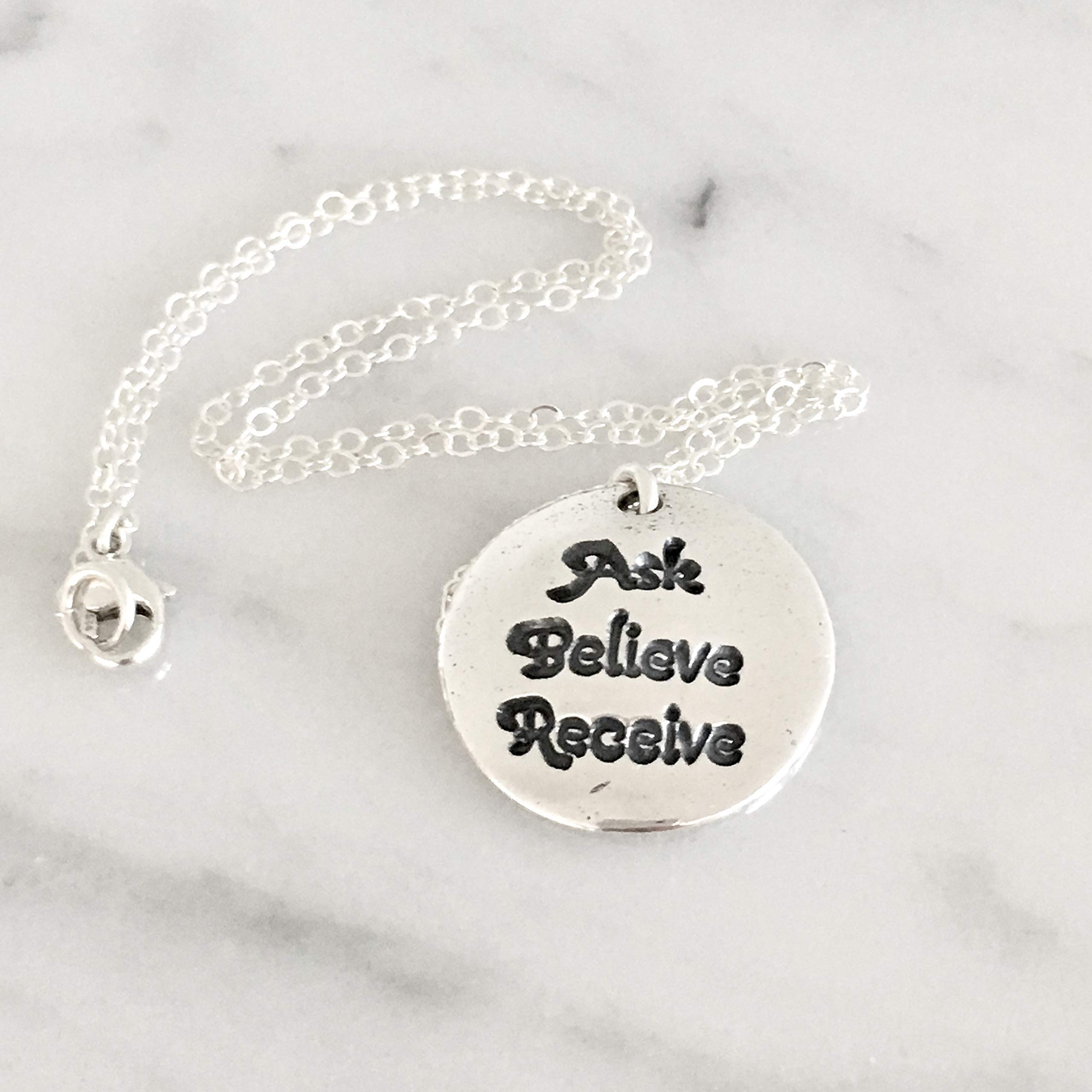 Ask, Believe, Receive Necklace Inspirational Gifts for Women Jewelry Sterling Silver Preacher Wife Present 18 inch