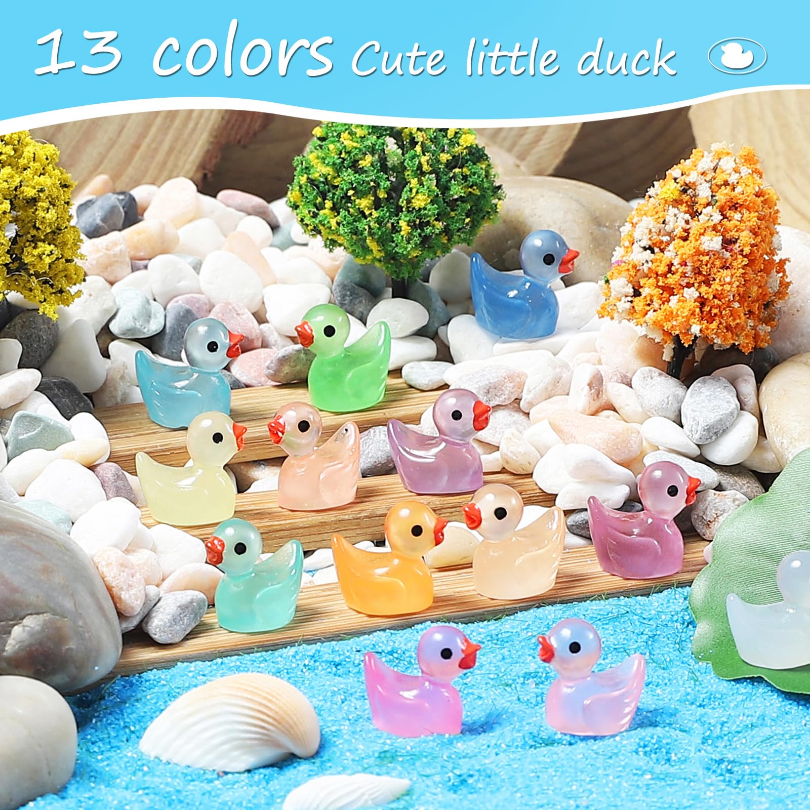 GADIEDIE 130pcs Luminous Mini Resin Ducks,Glow in The Dark Tiny Duck for Home Hide Prank Game Dollhouse Decor Aquarium Potted Miniature Landscape DIY Ornament