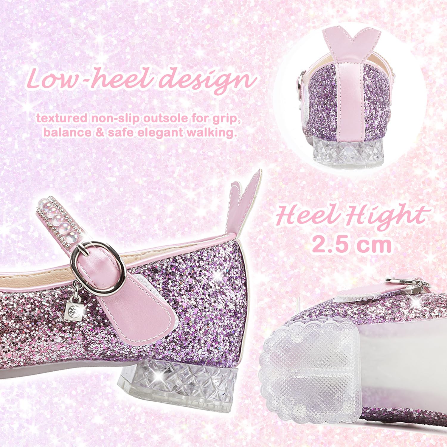 Prinzessin Schuhe Mädchen Glitzer Mary Jane Schuhe Kinder Stöckelschuhe Pailletten Abendschuhe Cosplay Schuhe Hochzeiten Halloween Fest Fasching Geburtstag Party