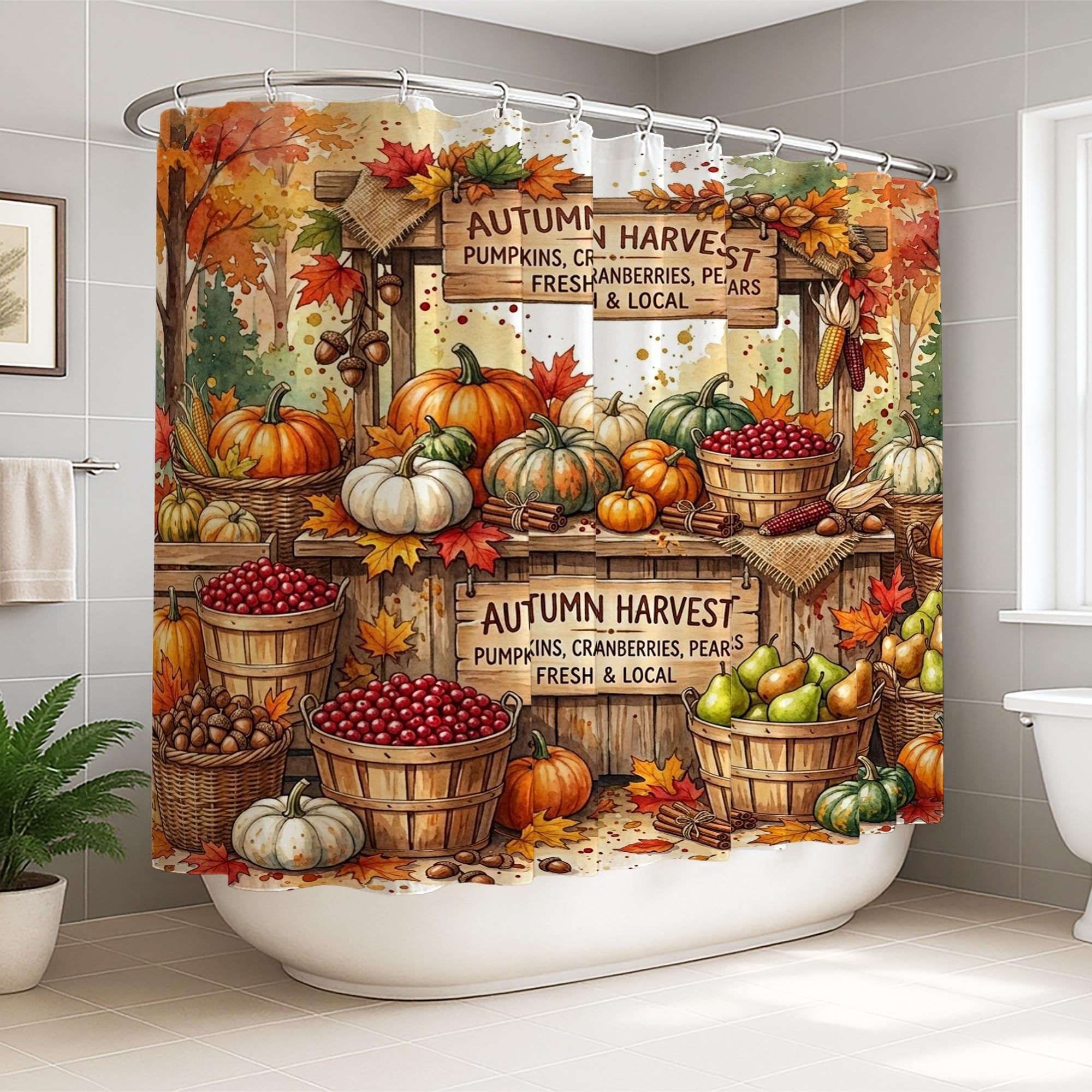 Rideau de douche extra large orange 274x183 cm en toile lavable pour grande baignoire d'appartement