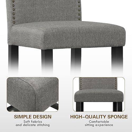 Miniatura 7 de LSSBOUGHT Juego de 2 taburetes de bar tapizados de tela de 29 pulgadas con patas traseras de madera maciza, cabeza de clavos, sillas de bar para el